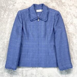 Alfred Dunner Jacket Womens Size 14P Blue Tweed Blazer Professional Business